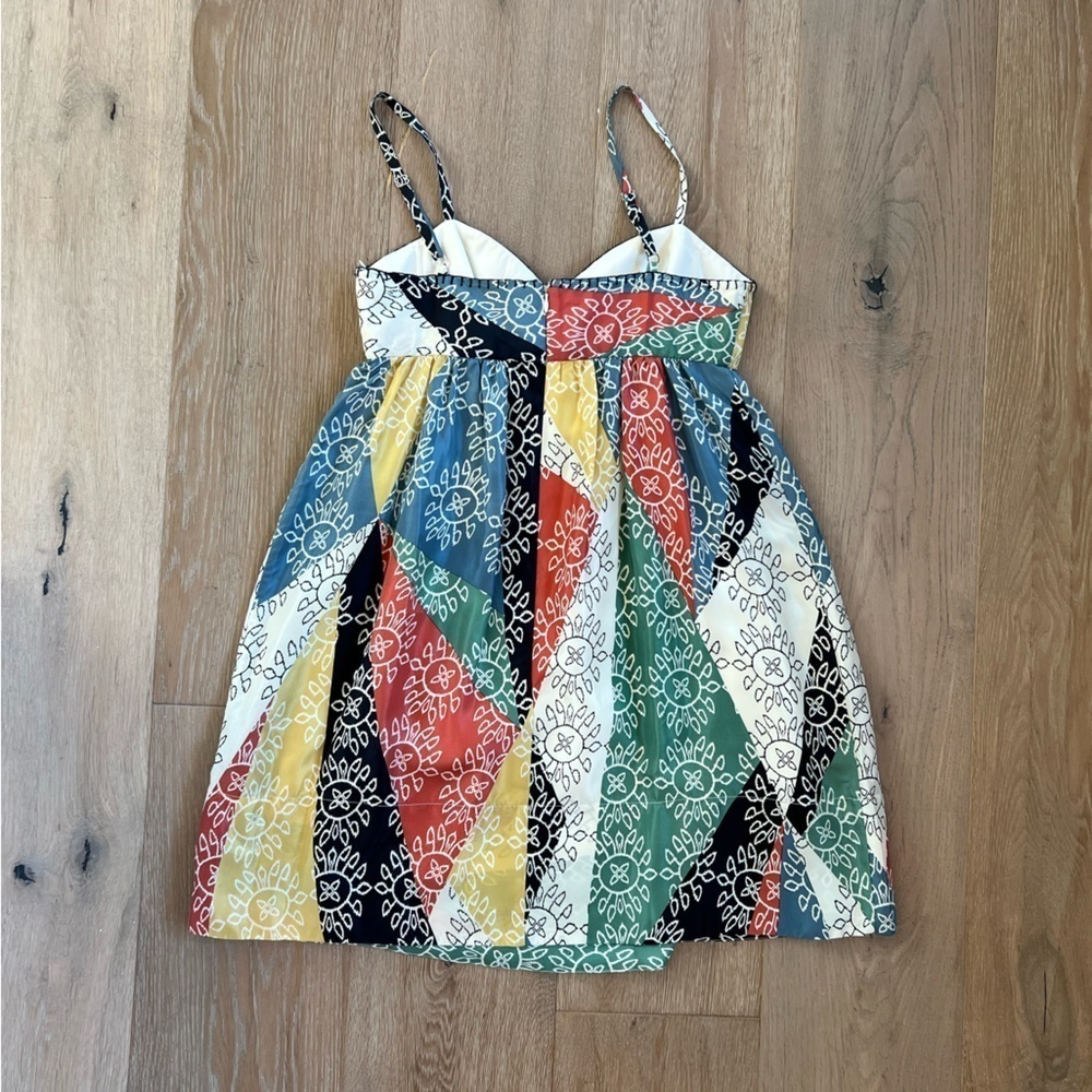 BCBG MAXAZRIA Spaghetti Strap Quilt Patchwork Mini Baby-doll Dress Bow Chest - Picture 4 of 16